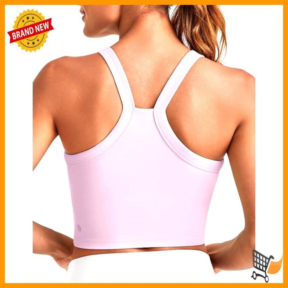 Cropped Racerback Yoga Top Built-In Bra Removable Padded Longline Sports Bra